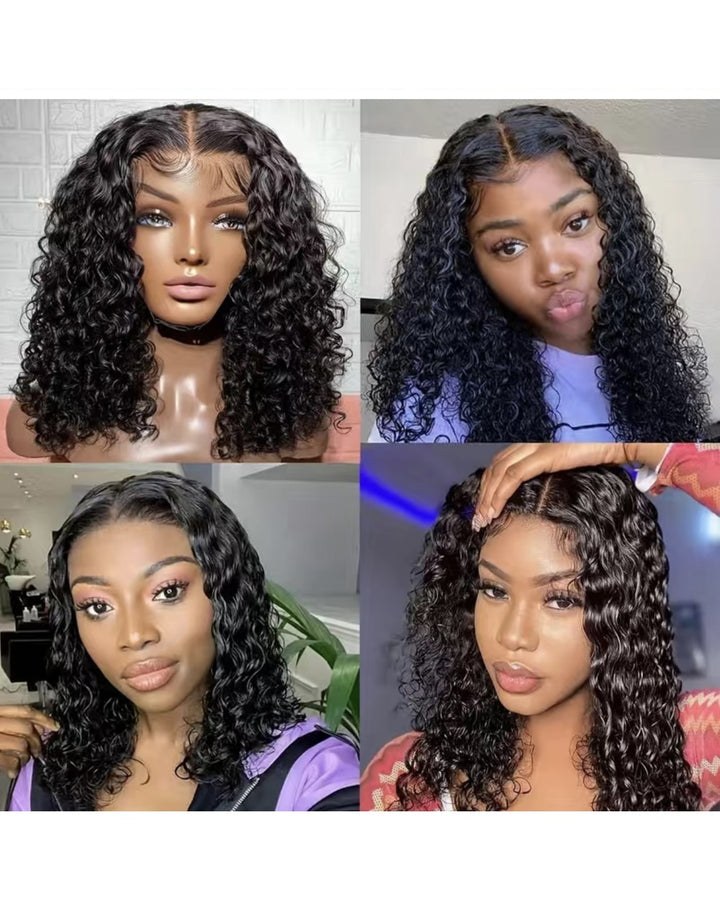 Wavy Curly Short Bob Glueless Wigs Ready To Wear Wigs Human Hair wet And Wavy