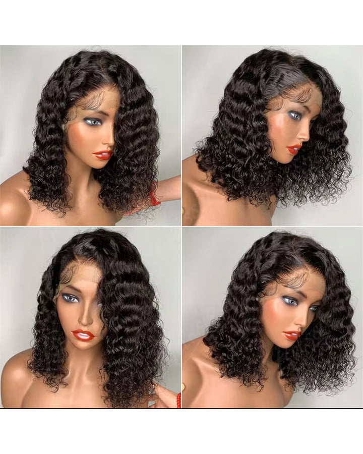 Wavy Curly Short Bob Glueless Wigs Ready To Wear Wigs Human Hair wet And Wavy
